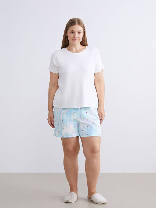 Beli Lastikli Bask?l? Kad?n ?ort Pijama Alt?