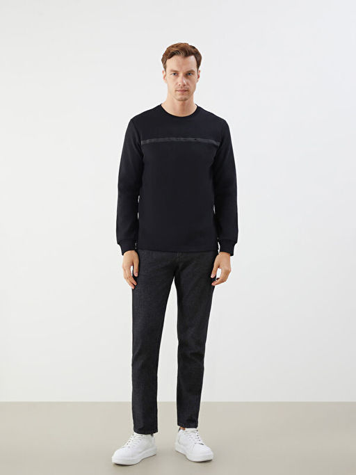 Bisiklet Yaka Bask?l? Erkek Sweatshirt