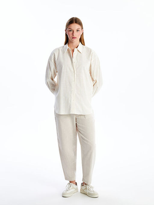 ?izgili Uzun Kollu Oversize Kad?n G?mlek