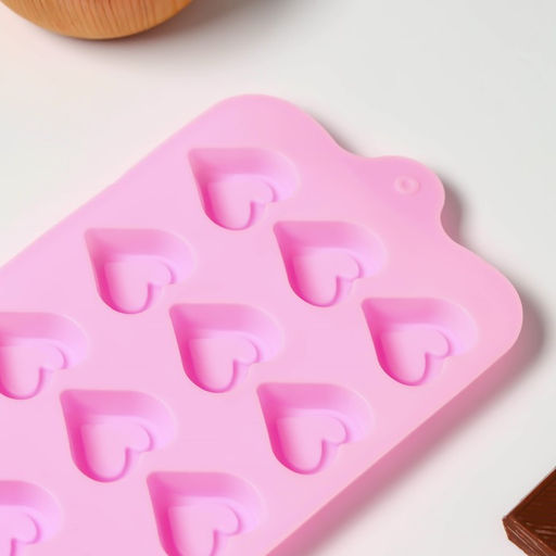 Цена за 2 шт. Форма для конфет и шоколада Доляна Сердечко, силикон, 21?10 см, 15 ячеек (2.7?2.8 см), МИКС