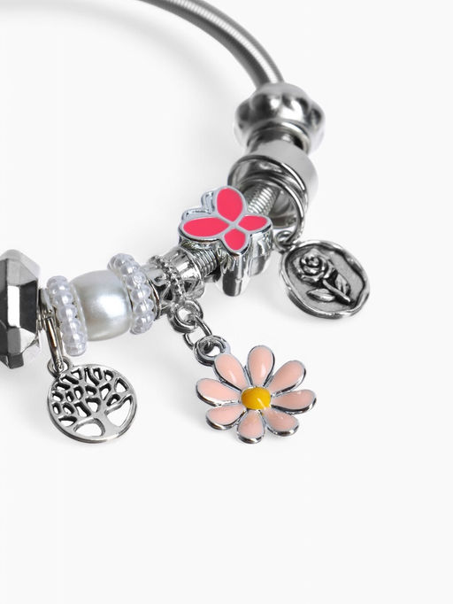 Браслет с шармами «Марджери. Цветочек», d=6.5 см, розовый в серебре