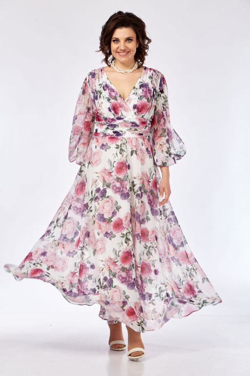 Платье Olga Style С915-Р розовый-цветы