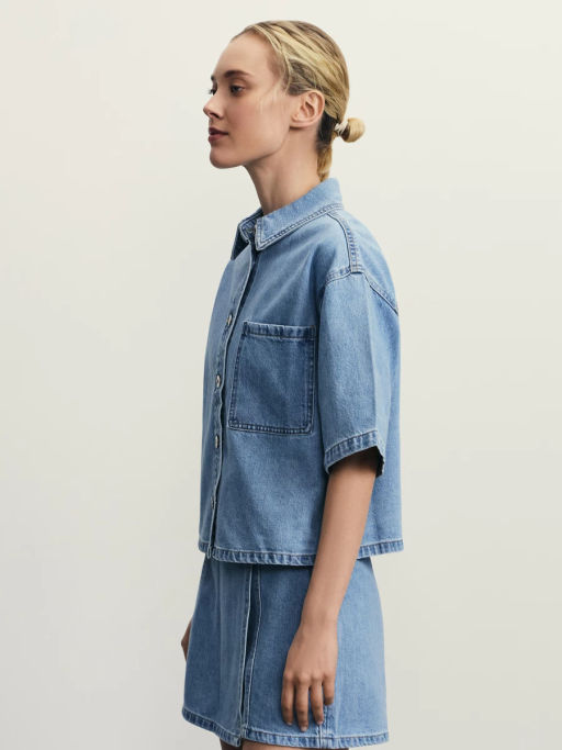 Джинсовая рубашка с коротким рукавом / Zarina  фото 12