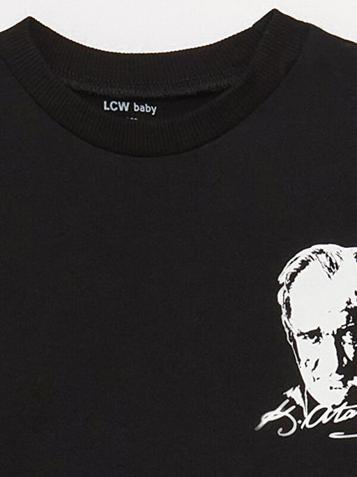 Bisiklet Yaka K?sa Kollu Atat?rk Bask?l? Erkek Bebek Ti??rt - Waikiki фото 3