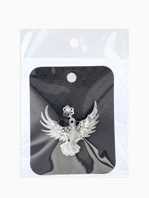 Брошь "Калибри с цветком", цвет белый в серебре