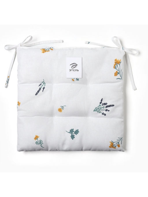 Подушка на стул Этель. Полевые цветочки, 42?42?7 см, белая