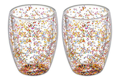 Набор 2 стаканов 350 мл 9*9*11,5 см "Crystal glass" с двойными стенками и декором из глиттера