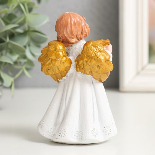 Фигурка полистоун «Праздничный ангел в белом платье», золотые крылья, 6×5×9.5 см, МИКС