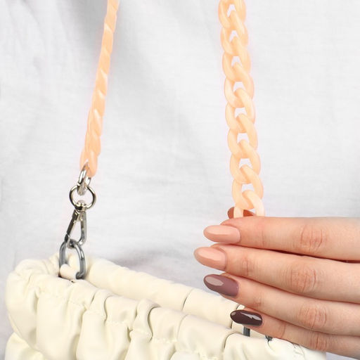 Цепочка для сумки, пластиковая, с карабинами, 23×17 мм, 68 см, цвет абрикосовый, серебряный