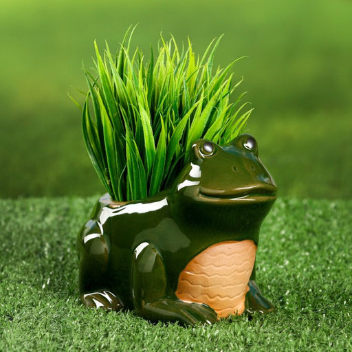 Горшок «Лягушка» керамический, 250 мл, 12×10×9 см, зелёный