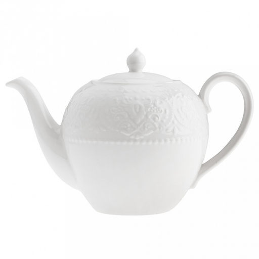 "Русь" Чайник заварочный фарфоровый 1л, д13,5см h12,2(15,8)см, белый, рельефный декор, в коробке (Китай)