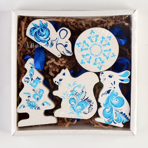 Елочные игрушки «Зимние узоры», 5 деталей, деревянные