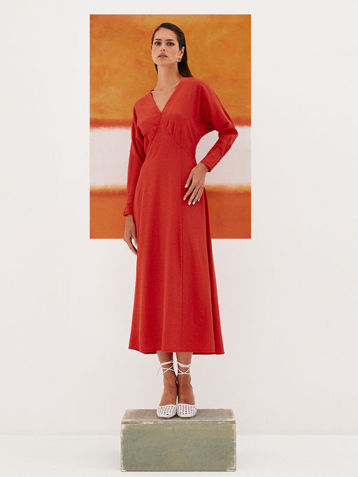 Платье с V-образным вырезом 422.050095/Красный