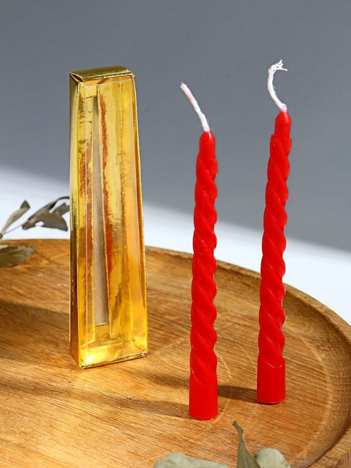 Цена за 4 шт. Набор свечей витых, 1.5×15 см, 2 шт., красный