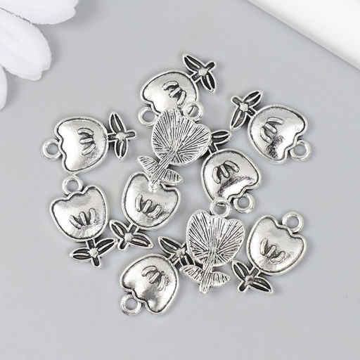 Цена за 10 шт. Металлический элемент, декоративная подвеска Арт Узор. Цветочек с листиками, серебро, 1.2?2 см