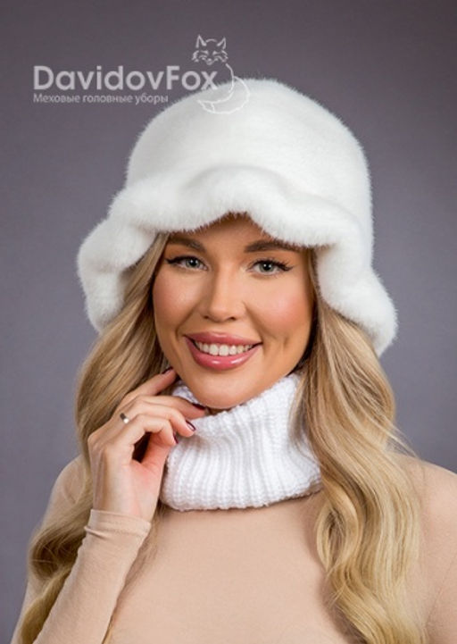 Шапка Шляпка экомех волна белый