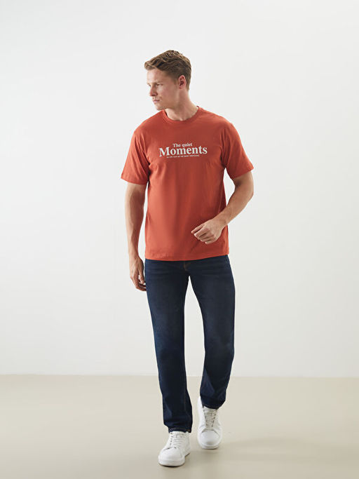 Bisiklet Yaka Bask?l? Penye Erkek Ti??rt