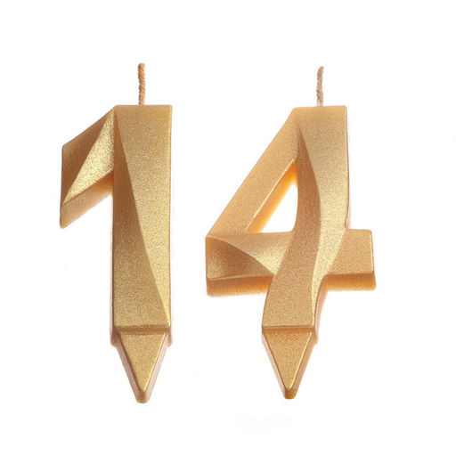 Цена за 2 шт. Свеча в торт юбилейная «Грань» (набор 2 в 1), цифра 14, цифра 41, золотой металлик, 6.5 см