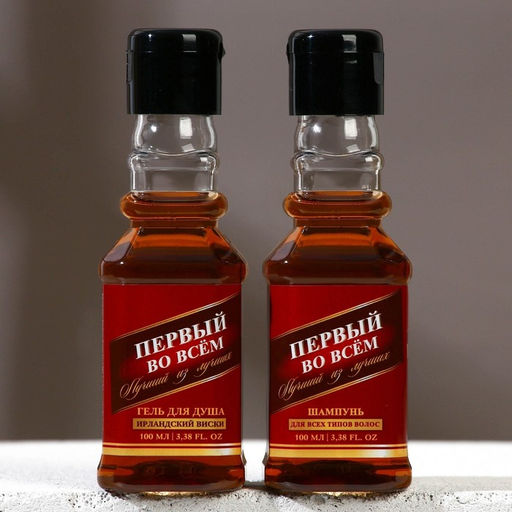 Подарочный набор косметики Первый во всём, гель для душа и шампунь для волос во флаконах виски, 2?100 мл, Чистое счастье  фото 4