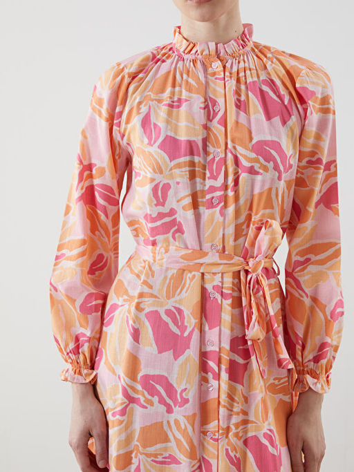 F?rf?rl? Dik Yaka ?i?ekli Kad?n G?mlek Elbise