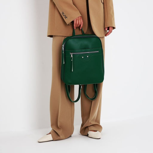 Рюкзак женский из искусственной кожи на молнии, 3 кармана, цвет зелёный - Simaland фото 7