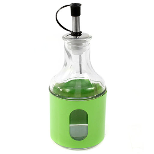 Бутылка для масла стеклянная В юбке 200мл, д6,5см, h16см, дозатор из нержавеющей стали, в металлической оплетке, микс цвета, цветная коробка (Китай) - Домашняя мода фото 2