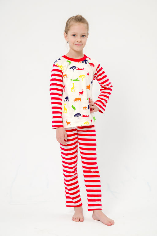 Пижама детская из джемпера и брюк без манжет из интерлока Сафари красный полоса - Амадэль фото 29