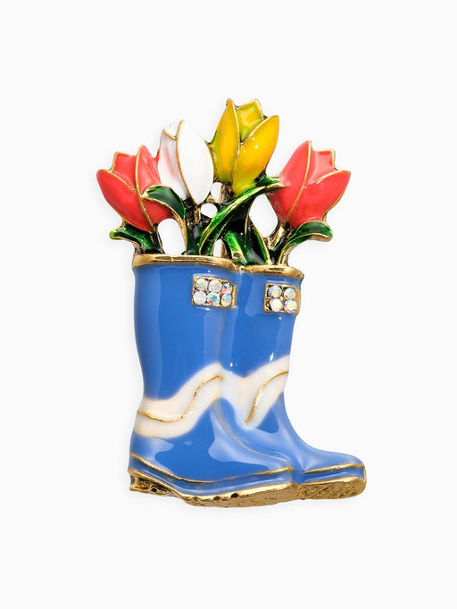 Брошь «Цветы Тюльпанов в Сапогах», цветная в чернёном золоте