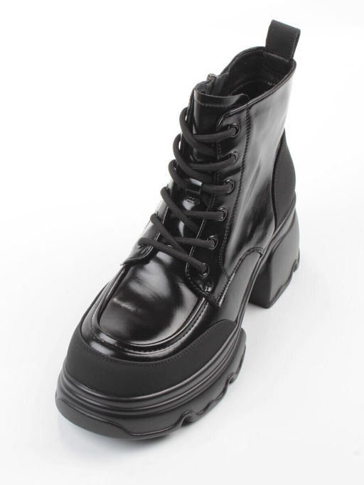 01-F591-1 BLACK Ботинки демисезонные женские (натуральная кожа, искусственная кожа)