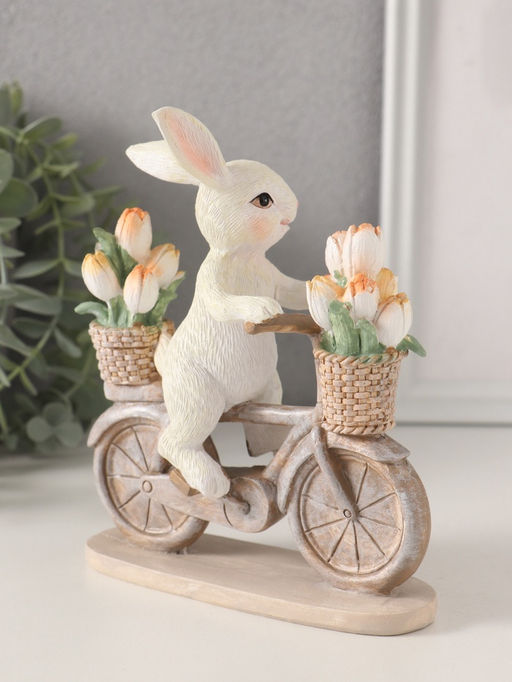 Фигурка полистоун Белый кролик на велосипеде с тюльпанами в корзинах, 13.5?5.5?15.5 см