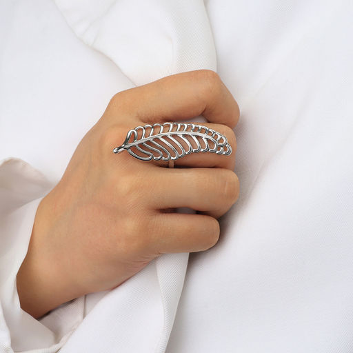 Кольцо металл Лист папоротника, цвет серебро, безразмерное - Qf фото 3