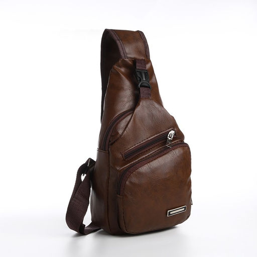 Сумка слинг мужская из искусственной кожи, с USB, цвет тёмно-коричневый - Simaland фото 2