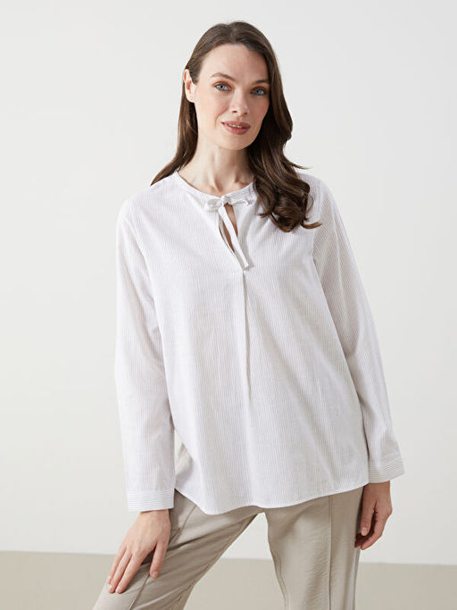 Ba?lamal? Yaka ?izgili Kad?n Bluz