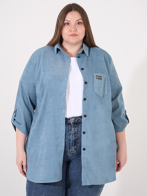 Рубашка из микровельвета больших размеров женская - Almond фото 2