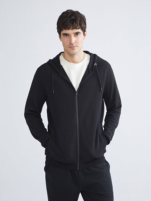 Kap??onlu Erkek Fermuarl? Sweatshirt