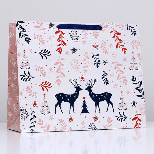 Пакет подарочный новогодний ламинированный горизонтальный Праздник в лесу, 49?40?19 см - Дарите счастье фото 3