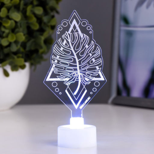 Светильник 3D ночник RISALUX «Монстера», LED RGB 6 цветов, от батареек 3хLR1130 6×11 см