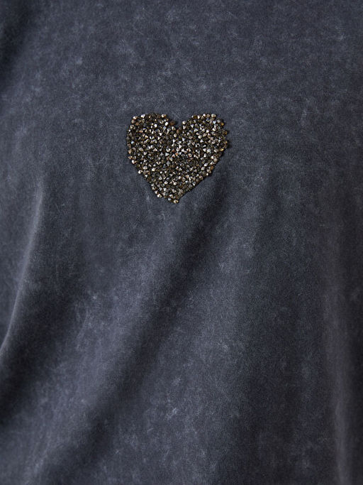 Bisiklet Yaka Kalp Nak??l? Oversize Kad?n Ti??rt