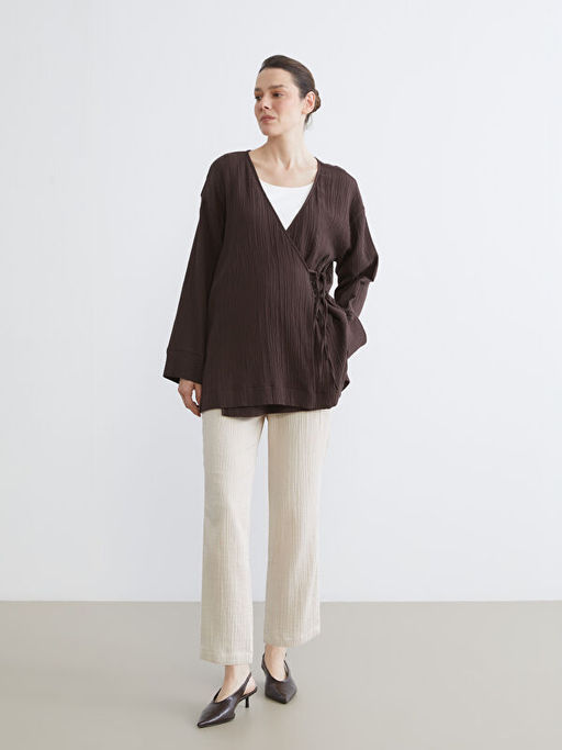 Kruvaze Yaka Dokulu Kad?n M?slin Kimono