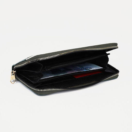 Кошелёк на молнии, большой, четыре отделения, зелёный