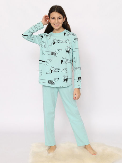 CRB wear/CSJG 50175-49 Пижама для девочки (джемпер, брюки),светло-бирюзовый/Ex.Cherubino