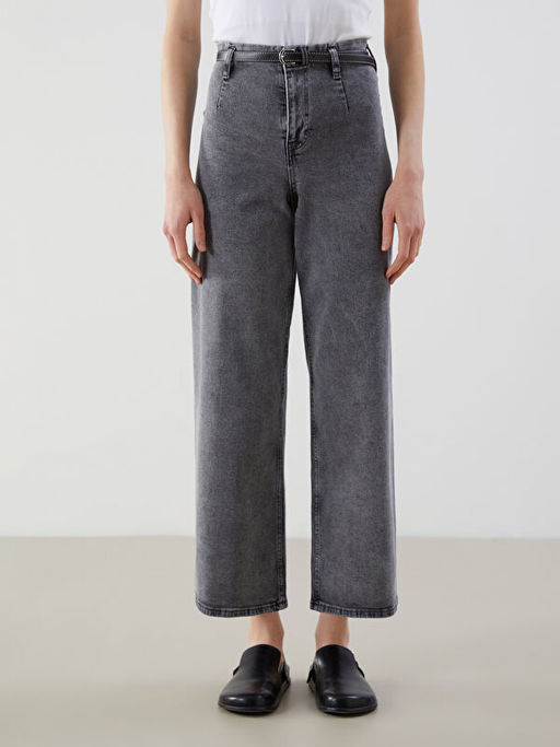 Beli Kemerli Wideleg Kad?n Jean Pantolon