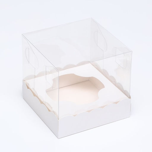 Коробка для пирожных с ложементом, белый,15×15×14 см
