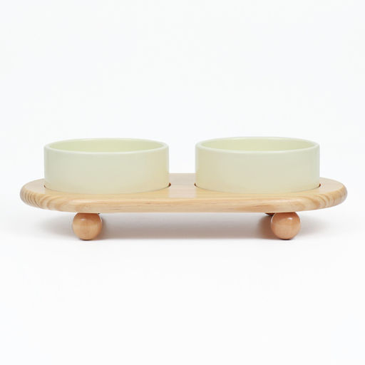 Миски керамические двойные на подставке 2 х 450 мл 28,5 х 15,5 х 7 см, светло-зелёный - Пижон фото 3