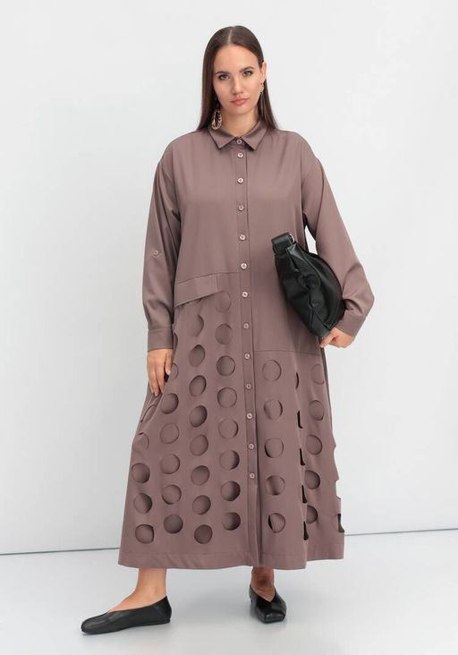 Платье-рубашка с перфорацией кофейный