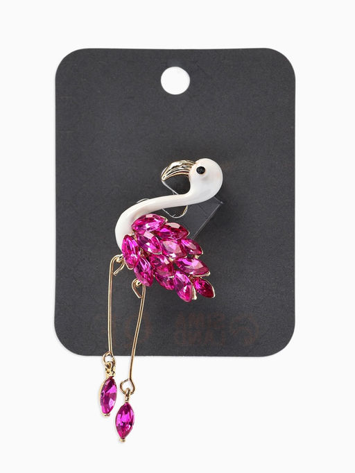 Брошь "Фламинго", кристалл, ноги двигаются, цвет бело-малиновый золоте