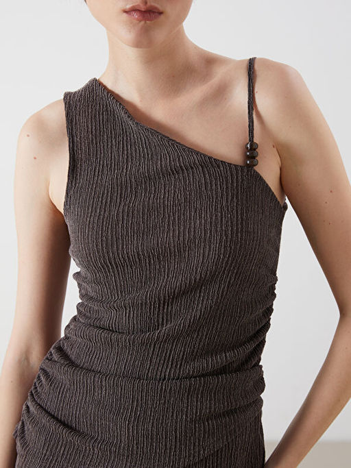 Kay?k Yaka Dokulu B?zg?l? Bluz