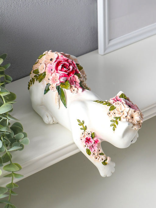 Фигура настольная полистоун «Белая кошка в цветах», на полку, 21×10.5×12.8 см