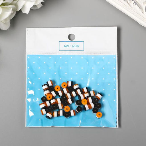 Бусины для творчества пластик "Цилиндр чёрно-рыжий-белый" набор 10 г, 0,6х0,55х0,55 см