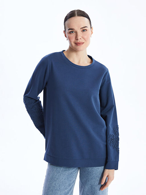 Bisiklet Yaka Nak??l? Uzun Kollu Kad?n Sweatshirt